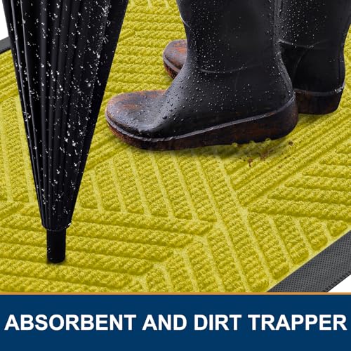 Image of Smiry Front Door Mat Outside Entrance, Low Profile Rubber Doormat, 29.5x17 | Irregular Triangle, Must- Yellow, Sturdy Heavy Duty Mat Trap Dirt and Moisture, Easy Clean for Indoor Outdoor Entry