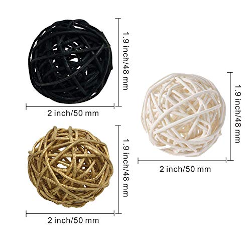 Worldoor 15 Pieces Wicker Rattan Balls Decorative Orbs Vase Fillers For Craft, Party, Wedding Table Decoration, Baby Shower, Aromatherapy Accessories, 2 Inch (Black White Gold) #TOP1