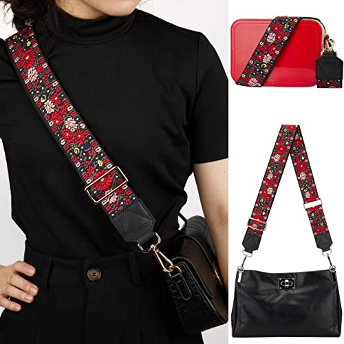 Image of BAKKO Crossbody Strap Top Grain Leather Ends Gold Metal Hardware 2 inch Wide Shoulder Strap Replacement fits Handbags Purses Messenger Duffel Bags Gold Metal Hardware Adjustable Length from 36 inch-57 inch