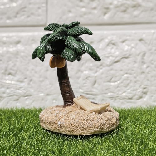 Image of Miniature Coconut Palm Tree with Beach Base, Garden Decor, Doll House Accessories, Miniature Garden Decoration, 8cm (Green Palm Tree)