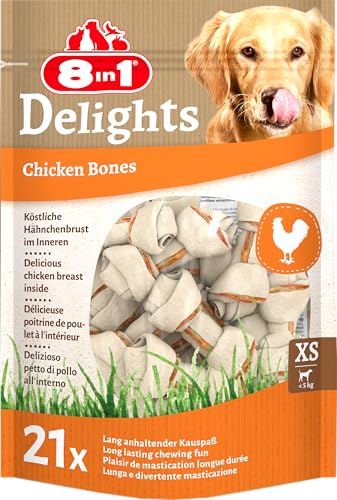 8in1 Delights Chicken Knochen XS - gesunde Kauknochen für mini Hunde, hochwertiges Hähnchenfleisch eingewickelt in Rinderhaut, 21 Stück