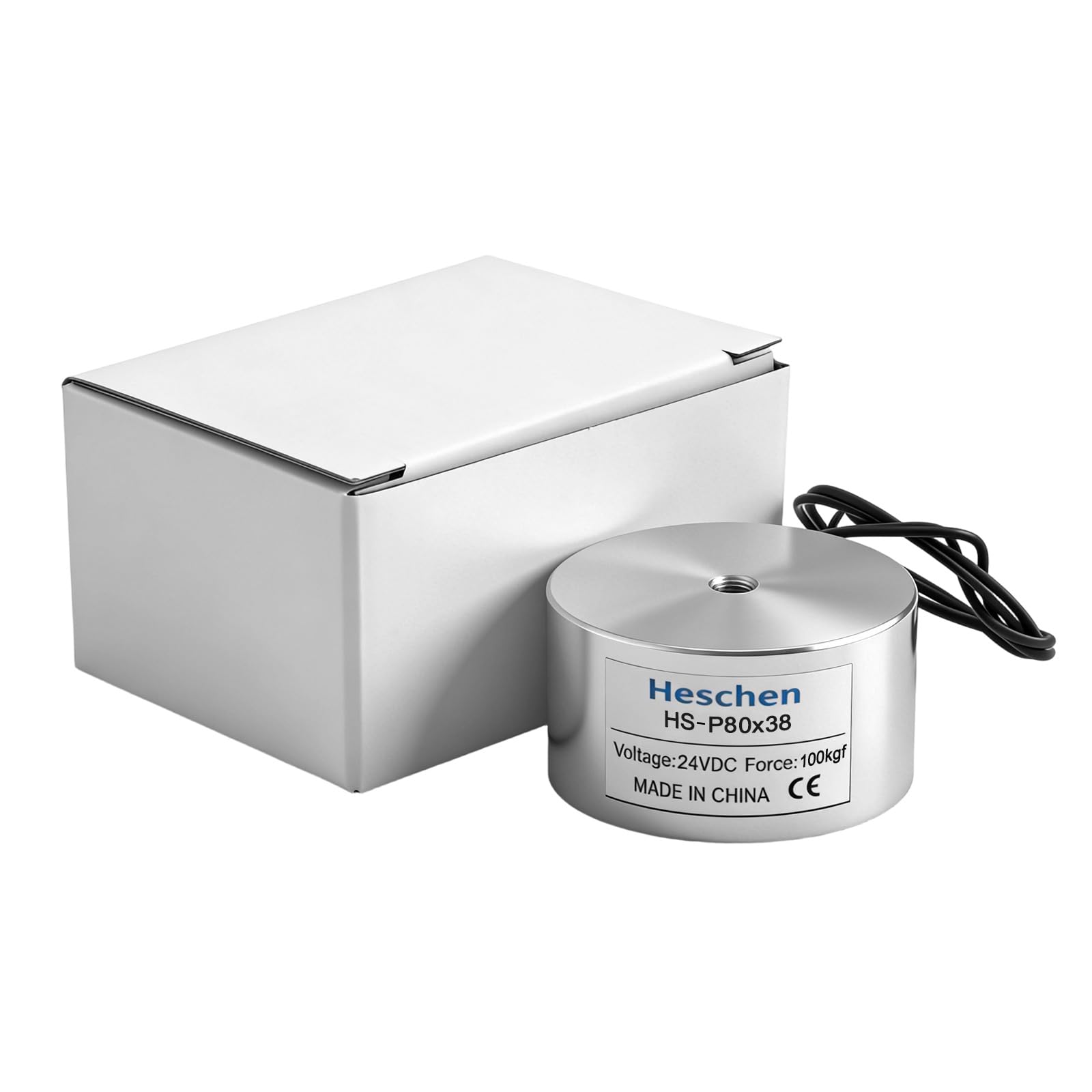 Heschen Electroimán Imán Solenoide, HS-80/38, OD 80mm, DC 24V, 100Kg/220lb