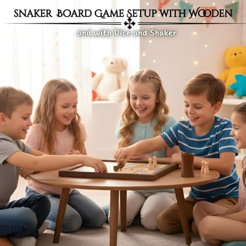 Image of inch2-in-1 Wooden Board Game Set in Brown - Ludo & Snakes & Ladders | Handcrafted Sheesham Wood | Classic Family Game for Kids & Adults | Includes Pawns & Dice | Durable Indoor Fun inch 10.5 x 10.5 Inches