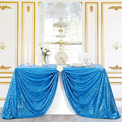 Image of B-COOL Sequin Tablecloth Shiny Table Cloth for Birthday Wedding Party Prom Banquet Sparkling Table Overlays Aqua Blue 90x90 inches