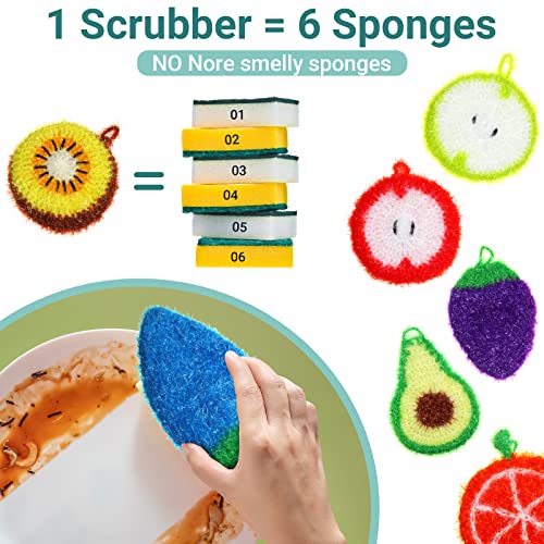 Image of Kenning 16 Pcs Dish Scrubber Non Scratch Dish Washing Scrubbers Reusable Household Cleaning Kitchen Tools for Dishwashing Washing Dishes Cookware Tubs Sinks(Fruit)