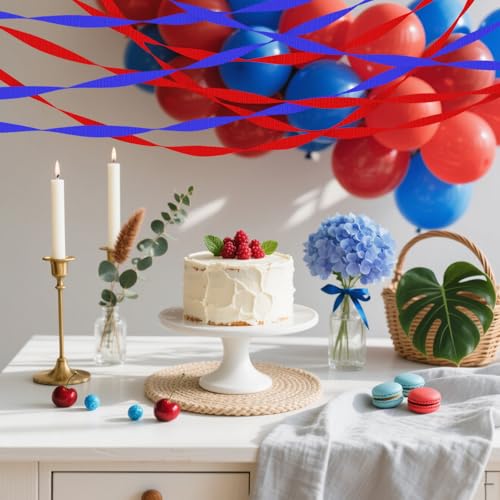 Image of 4 Crepe Paper Streamers Rolls, 328ft Pack of Red and Blue Crepe Paper for Birthday Graduation 4th of July Independence Day Baby Shower Wedding Party Decorations (1.8 inch x 82 ft /Roll)