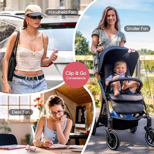 Image of Portable Clip-On Mini Fan, Hands-Free, Turbo Personal Handheld Fans Rechargeable w / 4 Wind & LED Display, Pocket Size Summer Cooling Essentials for Travel /Eye Lash /Beach /Concert, Gifts for Women(Pink)