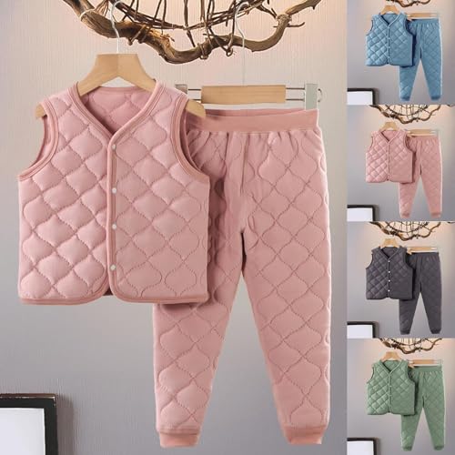 Kids 2 Piece Set Boys Girls Button Down Sleeveless Quilted Jacket and Pants Fall Winter Oufits for 1-13 Years2
