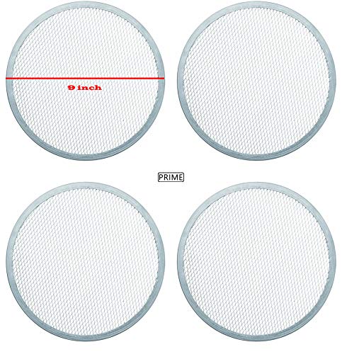 Image of Prime Bakers and Moulders Round Aluminium Pizza Screen mesh Tray for Oven- Set of 4 Pieces (9 Inch)