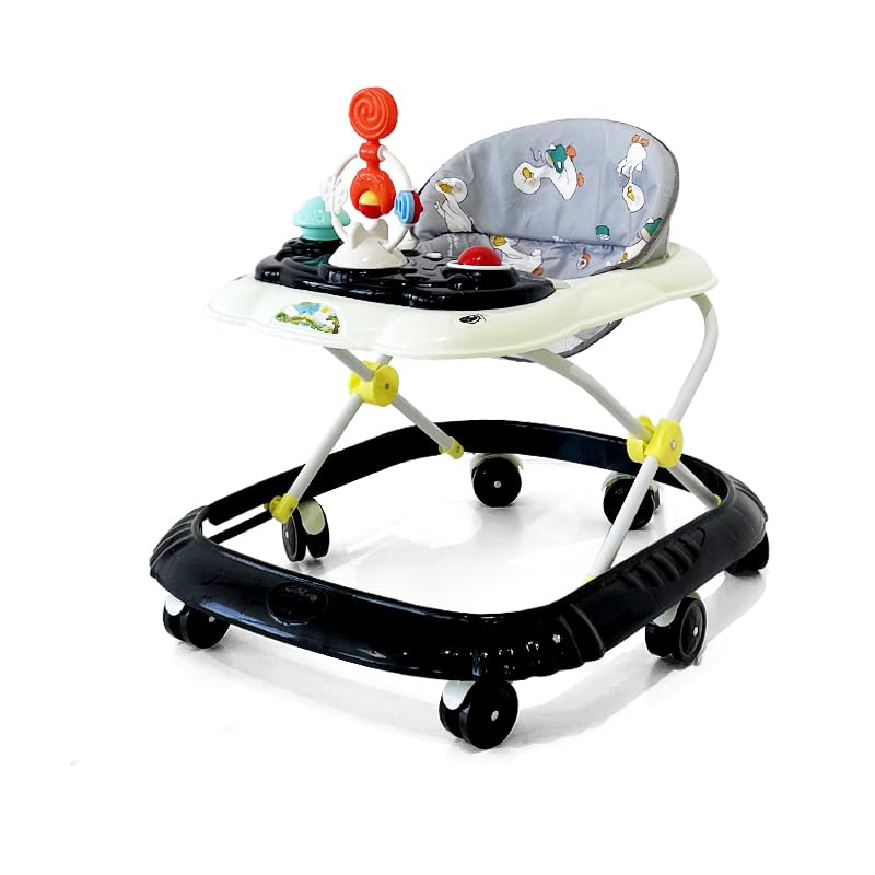 4 en 1 Andador de bebé plegable, estación de juego electrónica extraíble con luces y melodías, altura ajustable, almacenamiento fácil, 6 meses y más, carro de despertar y caminar
