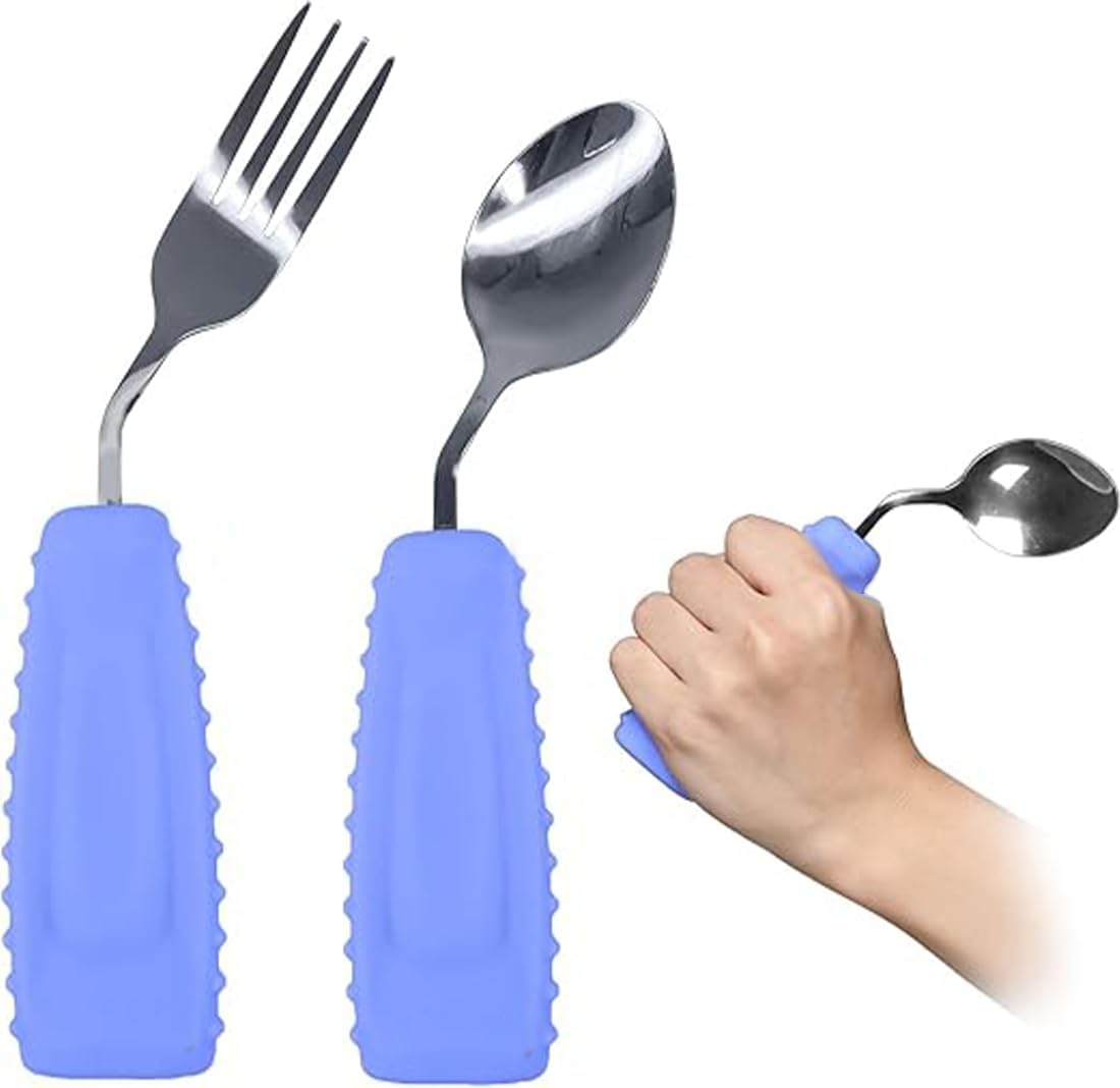Adaptive Utensils,Parkinson’s Spoon, Handicap Aid, Angled Silverware Spoon and Fork Set for Elderly, Arthritis, Dementia, Disable, Handicapped Hands(Left Hand,Pack of 2,Purple) Adaptive Utensils,Parkinson’s Spoon, Handicap Aid, Angled Silverware Spoon and Fork Set for Elderly, Arthritis, Dementia, Disable, Handicapped Hands(Left Hand,Pack of 2,Purple)