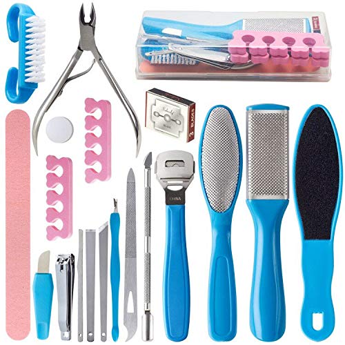 20 in 1 Pedicure Tools Kit Professional Exfoliation Calluses Foot File Set Stainless Steel Foot Rasp Remover Foot Care for Women and Men