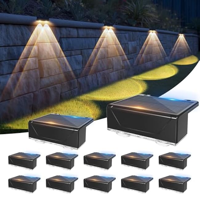 Solar Fence Lights, 12 Pack Solar Lights Outdoor Waterproof, 2700/4000/6000K 3 Mode Dusk to Dawn Deck Light, Outdoor Lighting for Backyard/Railing/Wall/Step/Patio/Porch/Stair