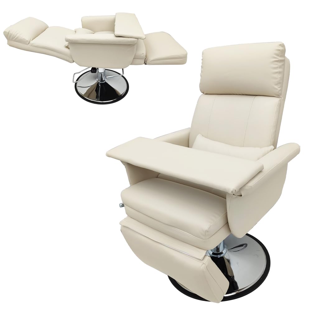 EQCOTWEA Beauty Bed Chair Rice White Facial Bed Spa Table Salon Chair 360 Degree Rotating Hydraulic Pressure Adjusted Angle 90-175 Degrees for Beauty