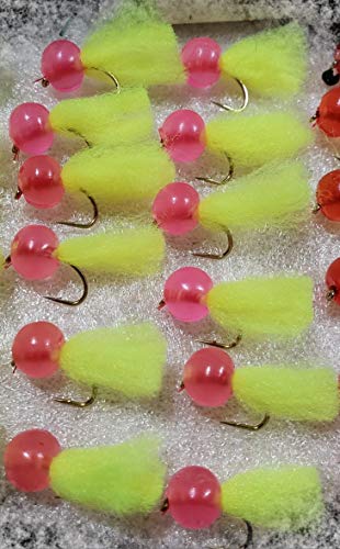 1 Dozen - Rubber Yarn Egg - Pink/YEL Wet Fly - Trout, Steelhead, Salmon Fishing Equipment and More for Successful Fishing by Kolotivichtol