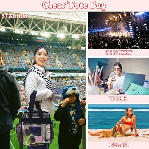 Image of Fammart Clear Bag for Stadium Events, 12x6x12 Jelly Tote Bag for Women with Zipper for Beach Sports Concerts Work