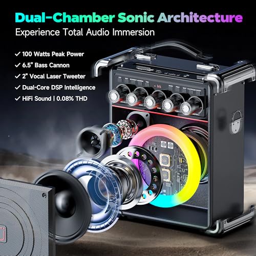 Image of Karaoke Machine for Adults with Bass /Treble /Echo Adjustment, 100W PA System