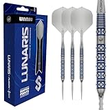 WINMAU Lunaris Darts – Dardos profesionales 90 % tungsteno | barriles paralelos azules y plateados | tecnología Switch Point | 2 puntas intercambiables | Fusión corta y plumas | Dardos 22/23/24/25 g
