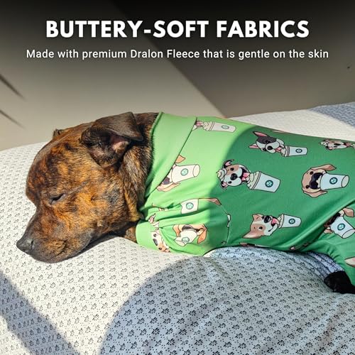 Image of Spark Paws Dog Pajama, Dog Recovery Suit Male, Onesie, Ultra-Soft and 4-Way Stretch, for Small Medium and Large Breeds - Pup Cup - L