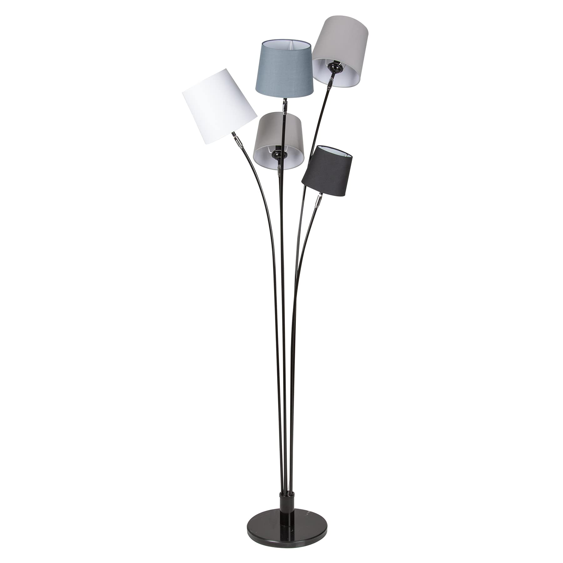 Riess Ambiente 5-flammige Stehlampe LEVELS 176cm schwarz grau E14 mit 5 Stoffschirmen aus Leinen Stehleuchte Wohnzimmerlampe Deckenfluter