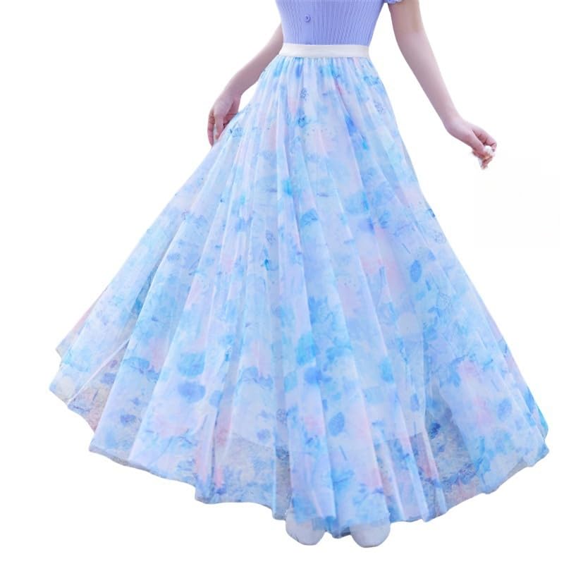 Faldas Largas con Estampado Floral Bohemio para Mujer, Elegante Falda De Tul En Capas Plisadas Y Escalonadas, con Dobladillo Grande, Estilo Ballet, Estilo Fluido, De Corte A, para Fiesta De Graduaci
