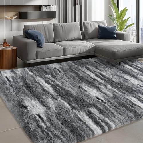 Alfombra Shag Decorativa 8x10 Pies Gris Abstracto miniatura 5