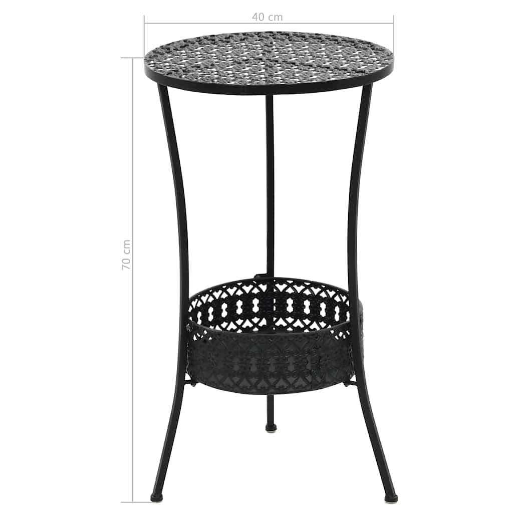 Stolik bistro czarny, metalowy, 40 x 70 cm, z półką w stylu vintage, nie zajmuje dużo miejsca, stabilny, na taras, balkon, do jadalni