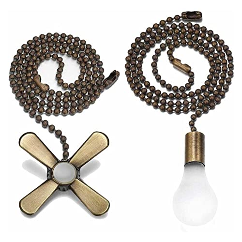 Image of Ceiling Fan Pull Chain Extender, Beaded Ball Extension Fan Pull Chain with Light Bulb and Fan Cord for Ceiling Light Lamp Fan Chain (Bronze)
