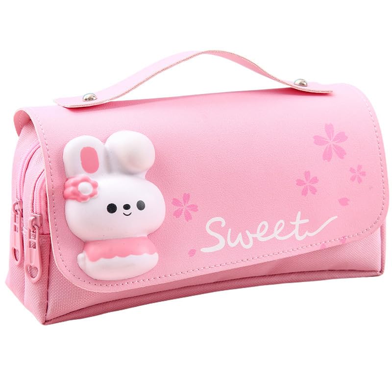 UieaMsio Estuche Escolar,Estuche con Solapa,Estuche Escolares 3 Compartimentos,Lápices Gran Capacidad Solapa,Estuche Lápices Lindo,Regalo Escolar para niñas, Mujeres y Adolescentes (Rosa)