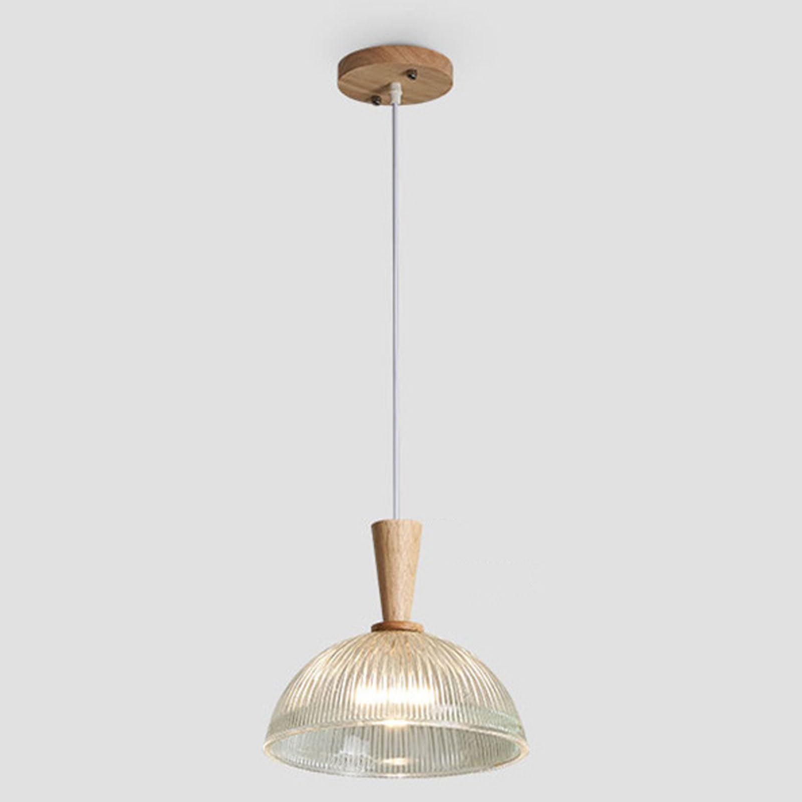 RSZCSMO 9.84in Glass Dining Pendant Light E26 Warm Light Solid Wood Single-Head Multi-Option Bedside Hanging Lamp Bedroom, Bar Counter, Dining Table Lighting Fixture