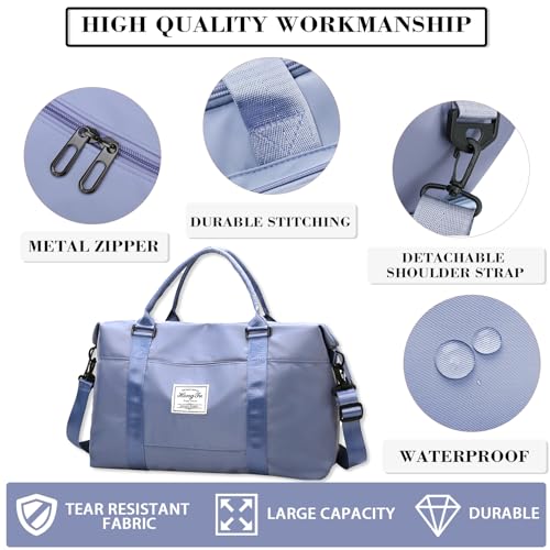 INVODA Travel Duffel Bag Sports Tote Gym Bag Shoulder Weekender Overnight Bag Carry on Travel Bag for Women (Blue)3
