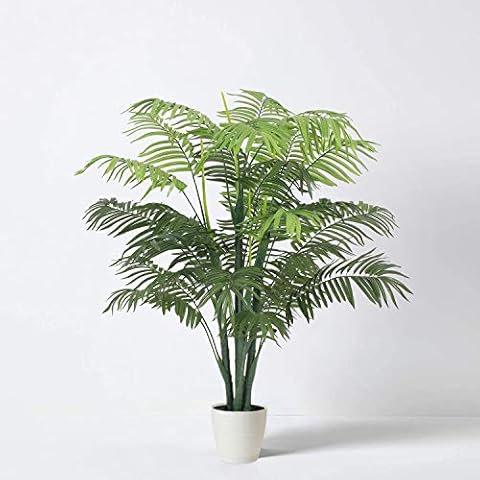 Tradala 4’3” Lush Artificial Tree in White Pot - Large Palm 130cm / 4ft 3” Tall with Real Wood Trunk - For Home Living Room Indoors Cover