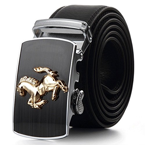 Fashion Men's Leather Belt Sliding Buckle Ratchet Belt Automatic Buckle Belt (115cm, PZD402502)