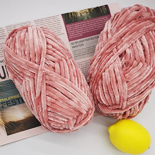2 Roll Yarn For Knitting Crochet, Velvet Yarn Knitting Yarn Fabric Cloth For Diy Craft Handmade Velvet Coarse Wool Scarf Thread New Year Christmas Gift - Bean Pink, 175 Yards #TOP2