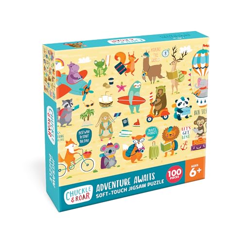 Chuckle & Roar - Adventure Awaits 100 Piece Jigsaw Puzzle for Kids Ages 6 and Up - Soft Touch Pieces, Educational Travel-Themed Learning, Screen Free Play, Fine Motor Skill Development