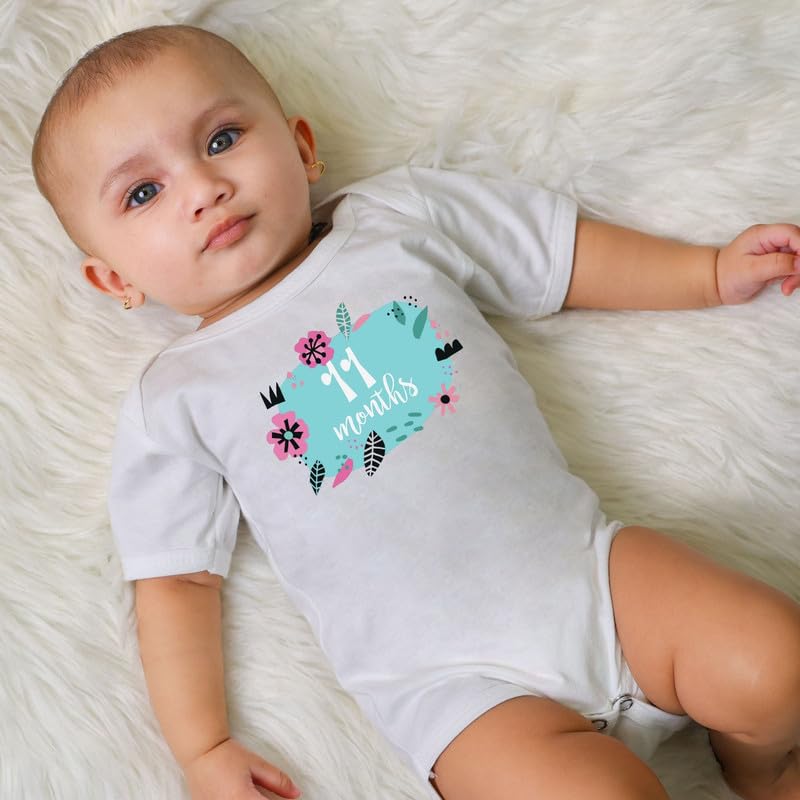 Image of KNITROOT Monthly Birthday Special Unisex Baby Romper Half Sleeve White Color