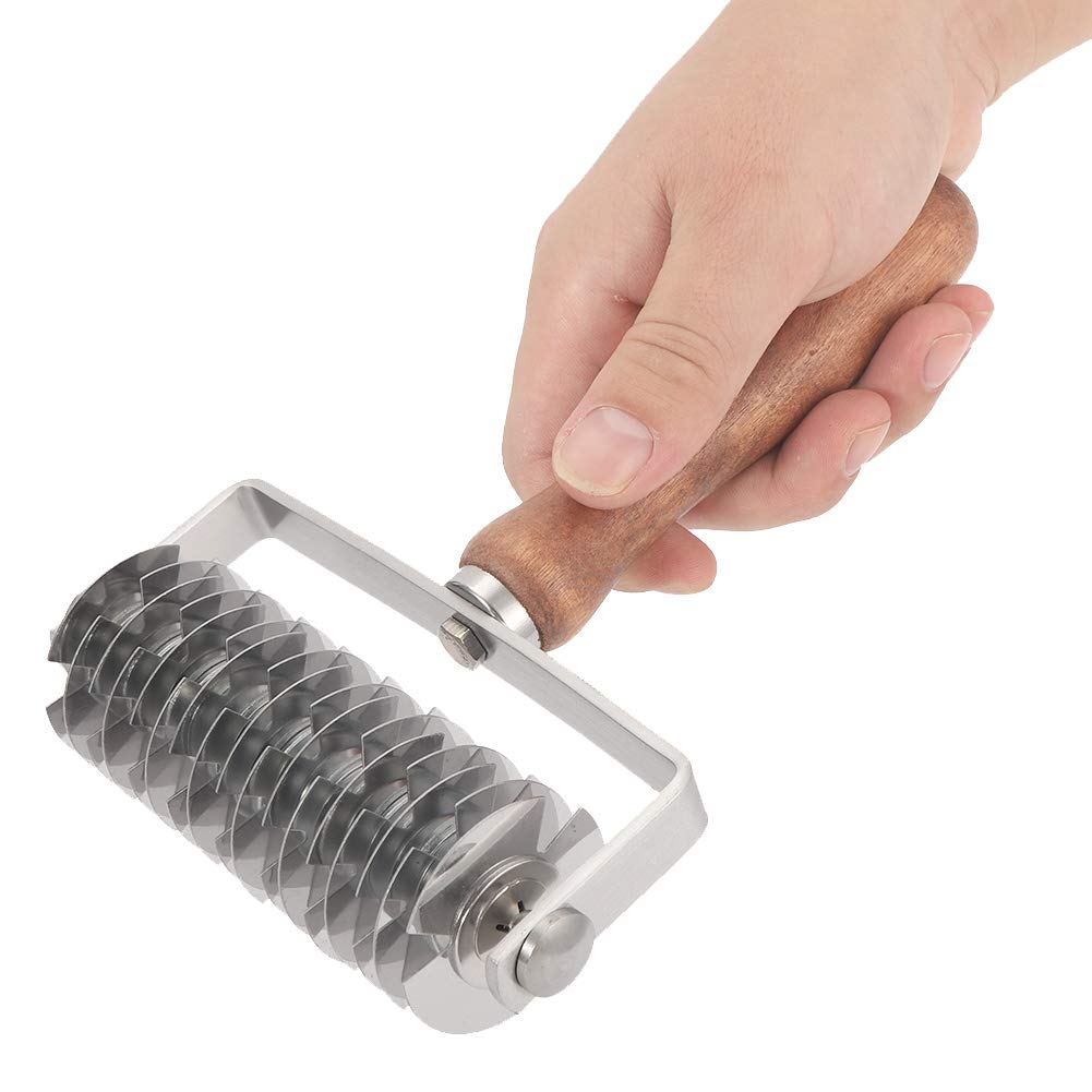 Generic Coltello a Rullo con Taglierina a Rullo a Reticolo Durevole in Acciaio Inossidabile con Manico Ergonomico in Legno per il Trattamento della Pasta di Cottura in
