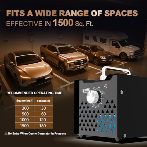 Ozone Generator for Home – Safe & Reliable 10-Second Delay Start Ozone Machine for Odor Eliminator in Smoke, Pet, Car, Bathroom, Basement – Covers Up to 1500 Sq.Ft – Black