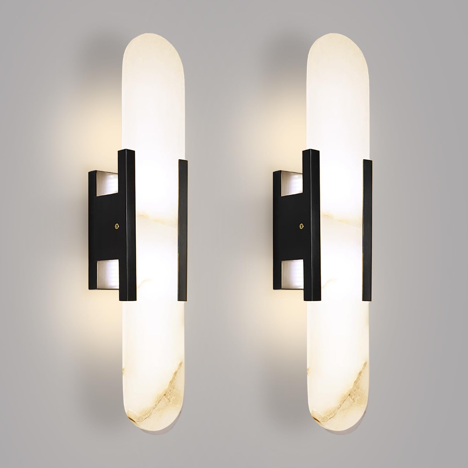 Lot de 2 Appliques murales ovales en marbre albâtre de 50 cm, Applique Murale Moderne, luminaire pour Salon, Chambre, Couloir, hôtel, culot G4