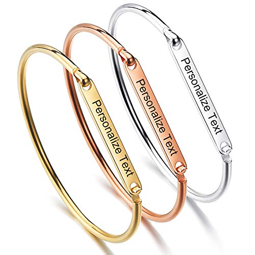 NEHZUS Inspirational Bangle Bracelets for Women Mom Personalized Gift for Her Engraved Mantra Cuff Bangle Crown Birthday Inspire Jewelry (3 Color Packs Customize)