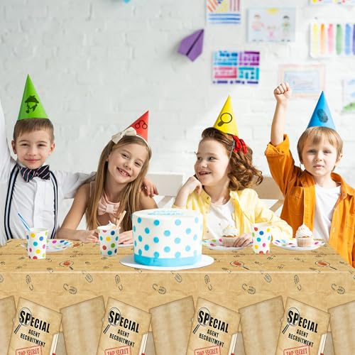 Image of K1tpde Retro Spy Party Tablecloths - 3PCS Brown Vintage Secret Agent Theme Table Covers for Kids Birthday Party Escape Room Plastic Tablecloth Mystery Decor for Boy Spy Detective Supplies