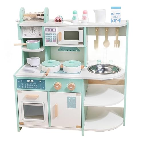 EnergyLion 教育キッチンおもちゃ 子供用ミニシミュレーションキッチン 木製調理器具 調味料 食材 かわいい 収納室付き 組み立てが必要 実践的なスキルを養う ギフトに最適 (ブルー)