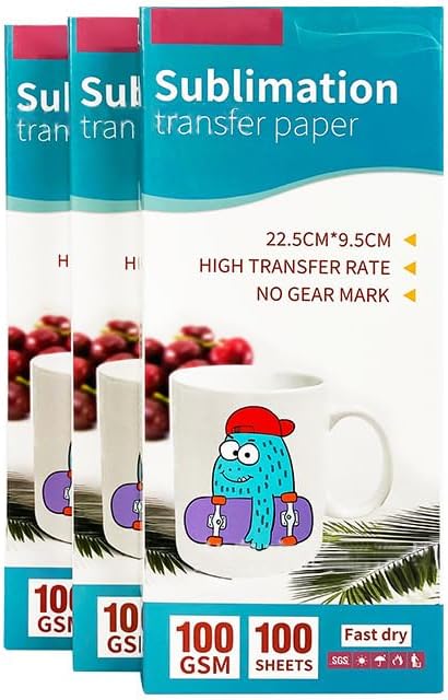 Papel de sublimación, 100 hojas de papel de transferencia de calor compatible con cualquier impresora de inyección de tinta con tinta de sublimación