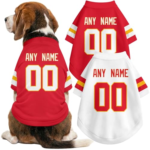 Image of Kansas Dog Clothes Jersey Style Personalized Pet T Shirt with Custom Name Number for Small Medium Large Dogs