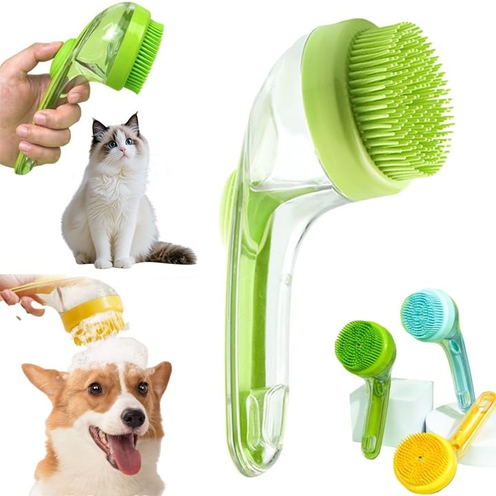 Bath Brush for Dogs with Soap Dispenser, 2025 New Dog Scrubber for Bath, 2 in 1 Dog Bath Brush with Built-In Shampoo Dispenser, Pet Wash Brush for