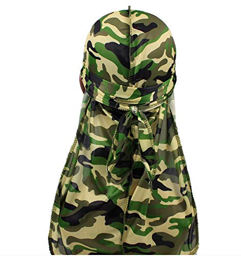 Miniatura 6 de Paquete de 3 piezas de durags sedosos de camuflaje para hombre de satén Doo Rag (A-Camo 3PK), A-camo 3pk