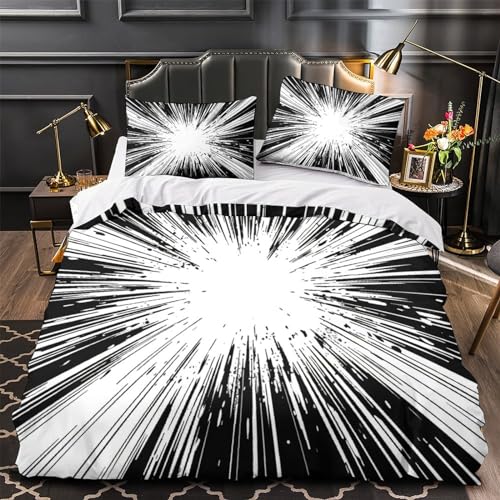 Housse de couette impression 3D rayures et taie d'oreiller en microfibre - 4