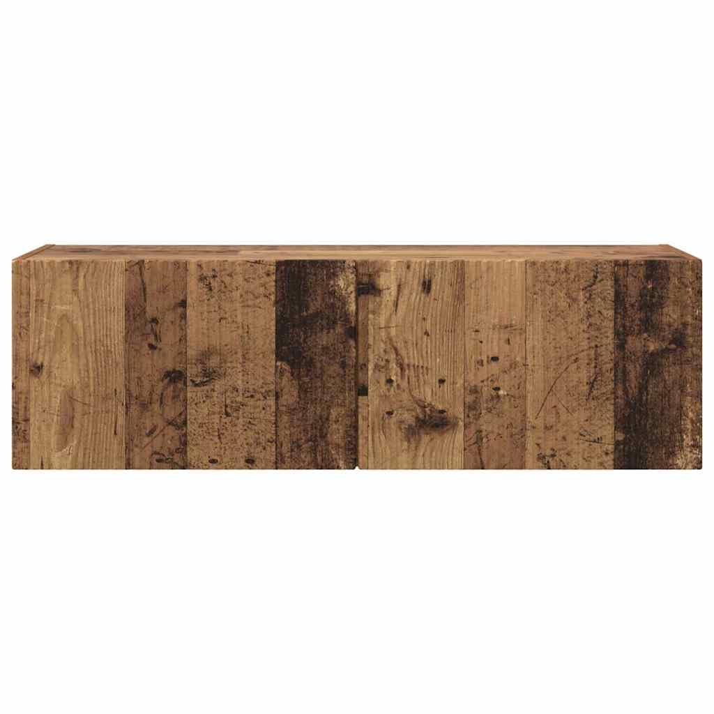 Szafka ścienna z drewna odpadowego 98 x 31 x 29,5 cm z drzwiami wahadłowymi 90° i 2 regałami montowanymi na ścianie, nowoczesna szafka pod telewizor z miejscem do przechowywania