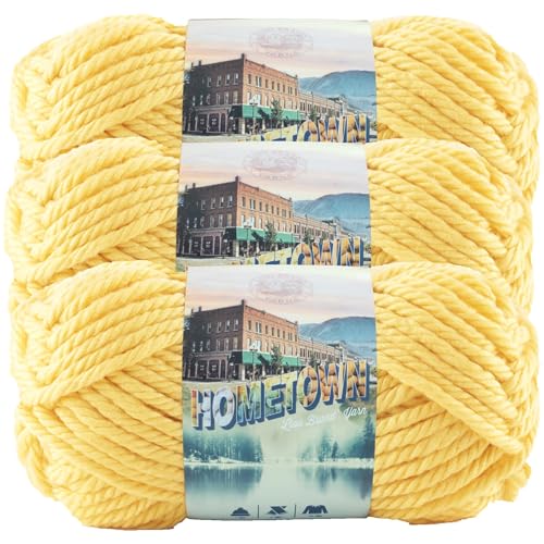 Image of Lion Brand Yarn Hometown Yarn, Super-Bulky Yarn for Knitting, Crocheting, and Crafting, 3 Pack, Pittsburgh Yellow | Super Bulky Acrylic Fiber for Warm Crochet Blankets, Knit Winter Hats, Chunky Cardigans, Soft Scarves, Weaving
