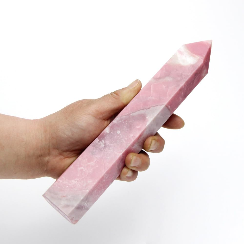 KINO Large Pink Opal Stone Crystal Tower Big Wand Healing Crystal Point Faceted Prism Figurine Meditation Therapy Home Decor (1-1.5LB)